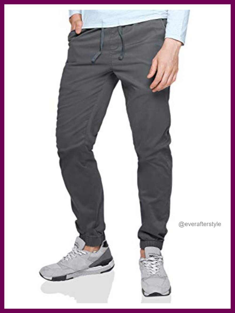 Men's 100% Cotton Chino Jogger Pants Slim Tapered Elastic Waist Casual